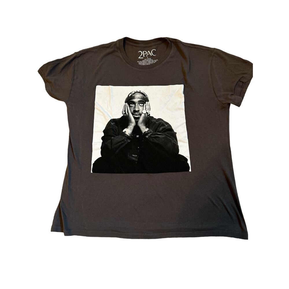 2Pac Gray Thug Life T Shirt with Photo Size Large 100% Cotton